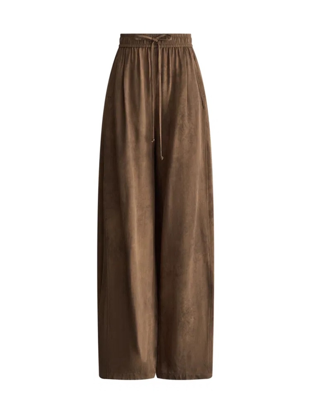 High-Waist Wide Leg Drawstring Trousers - Brown